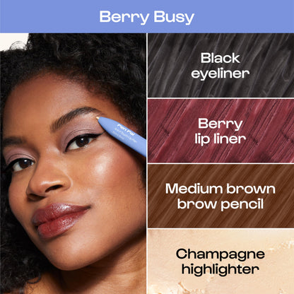 ALLEYOOP Pen Pal 4-in-1 Makeup Pen – Eyeliner, Lip Liner, Highlighter & Brow – Berry Busy (Medium - Deep)