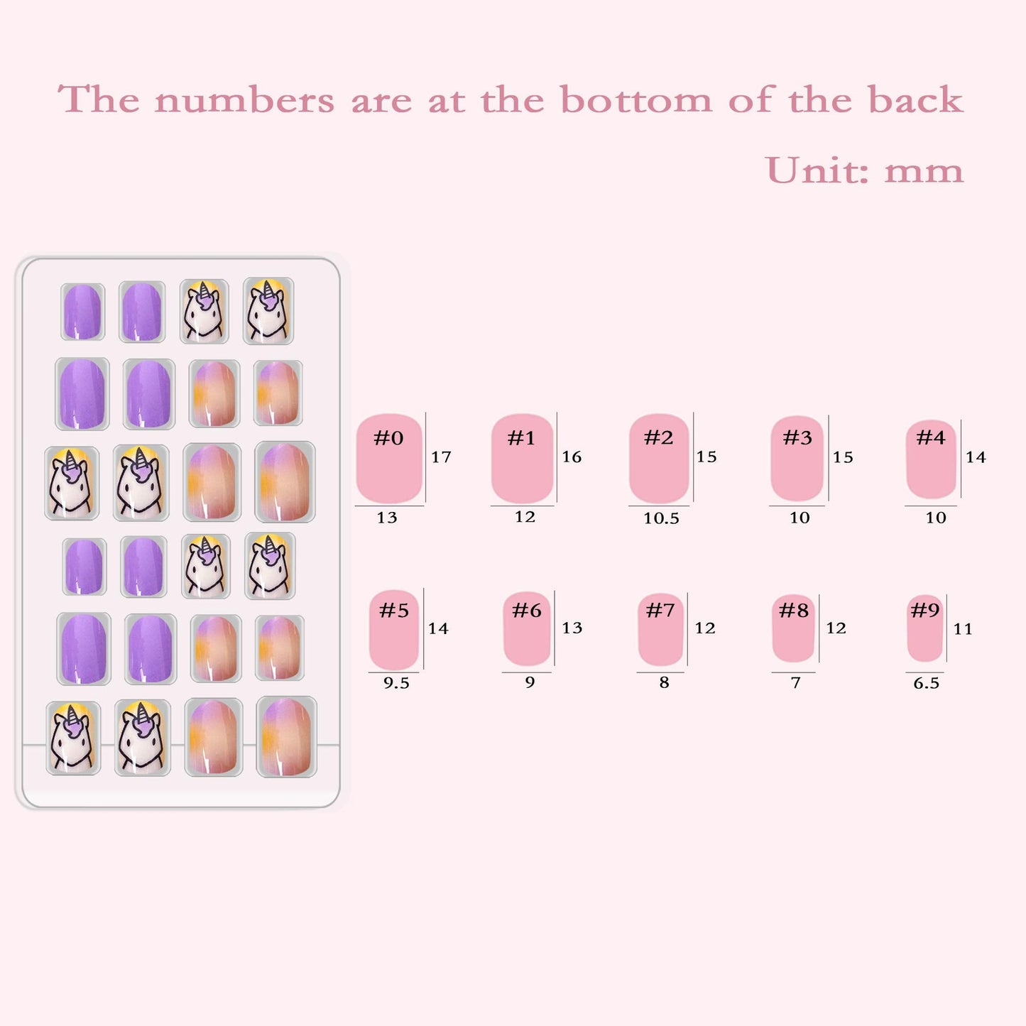 Allstarry 120pcs 5-Pack Kids Press-On Nails – Pre-glue Full-Cover Unicorn Purple Glitter