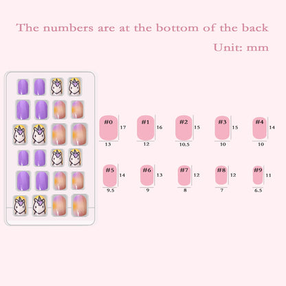 Allstarry 120pcs 5-Pack Kids Press-On Nails – Pre-glue Full-Cover Unicorn Purple Glitter