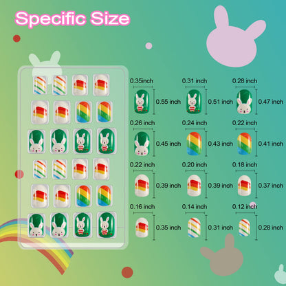 Allstarry 120pcs Kids Press-On Nails – 5-Pack Glitter Rainbow Short Full-Cover Nail Kit