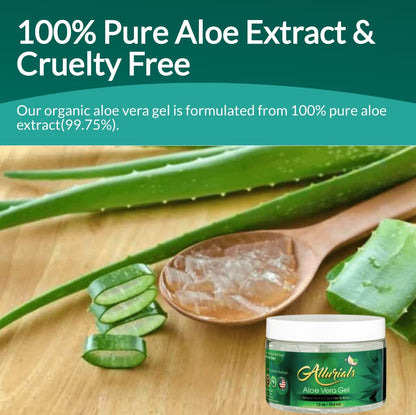 Allurials 99.75% Pure Organic Aloe Vera Gel – Made in USA, Dermatologist Approved, 12 oz