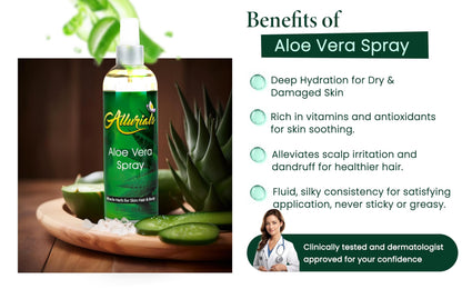 Allurials 99.75% Pure Organic Aloe Vera Spray – Clinically Tested, Dermatologist Approved (12 oz)