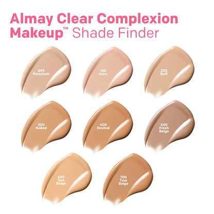 Almay Clear Complexion Acne Foundation with Salicylic Acid – Shade 300 Naked – Medium Coverage, Soft Matte Finish (1 fl oz)
