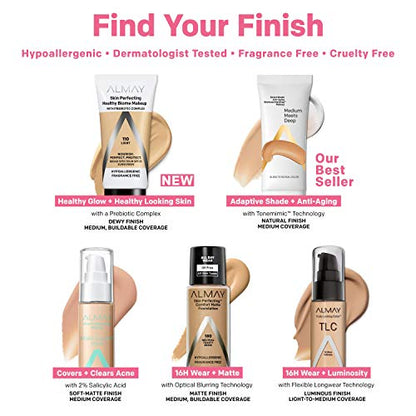Almay Skin Perfecting Healthy Biome Foundation with Prebiotic Complex SPF 25 – Hypoallergenic & Fragrance-Free