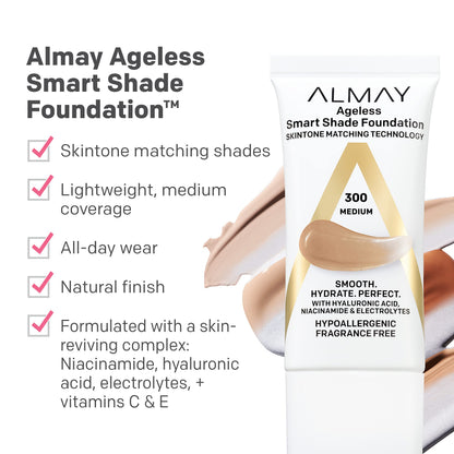 Almay Smart Shade Anti-Aging Foundation with Hyaluronic Acid & Niacinamide – 050 Fair, 1 fl oz
