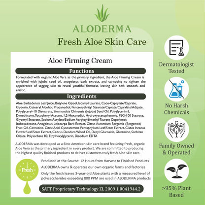Aloderma Firming Cream for Face and Neck – 62% Organic Aloe Vera, Hyaluronic Acid & Carnosine