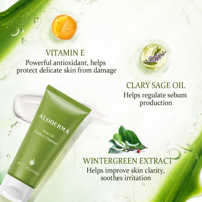 Aloderma Oil Controlling Facial Cleanser – Organic Aloe Vera, Wintergreen & Sage, 3.5oz