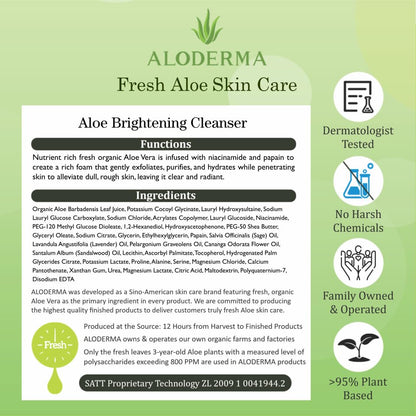 Aloderma Skin Brightening Cleanser – Organic Aloe, Niacinamide & Papaya, 4.2oz