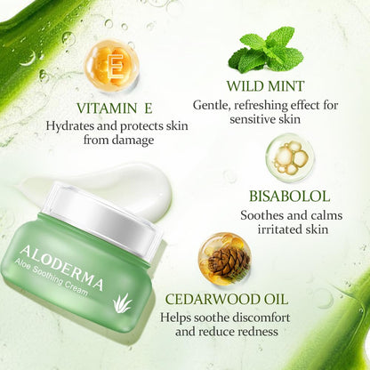 Aloderma Soothing Face Cream – 75% Organic Aloe Vera, Squalane & Vitamin E for Dry & Sensitive Skin