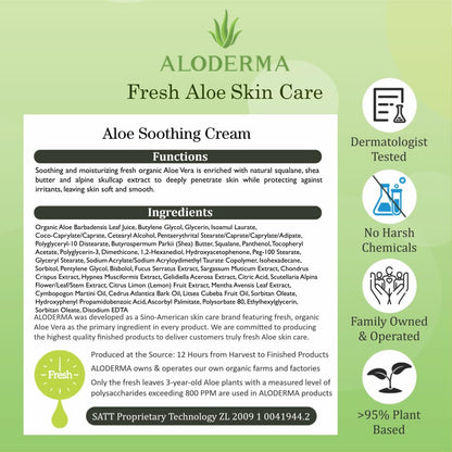 Aloderma Soothing Face Cream – 75% Organic Aloe Vera, Squalane & Vitamin E for Dry & Sensitive Skin