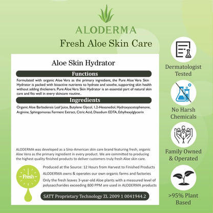 Aloderma Fresh Aloe Vera Face Hydrator – 99.8% Organic Aloe, 240ml, No Thickeners, For Acne-Prone & Sensitive Skin