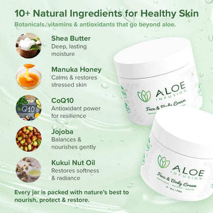 Aloe Infusion Aloe Vera Face & Body Cream – Deep Hydration, Non-Greasy Moisturizer with Shea Butter & Manuka Honey