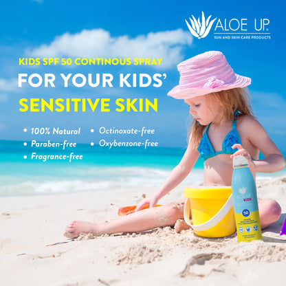 ALOE UP Kids SPF 50 Continuous Sport Sunscreen Spray – Broad Spectrum, Fragrance-Free, Reef-Safe