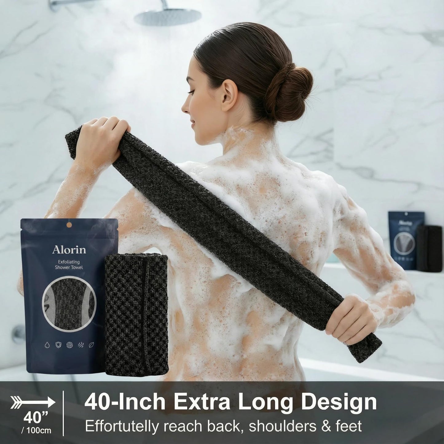 Alorin Exfoliating Shower Towel – Dual-Texture, Quick-Dry Body & Face Scrub