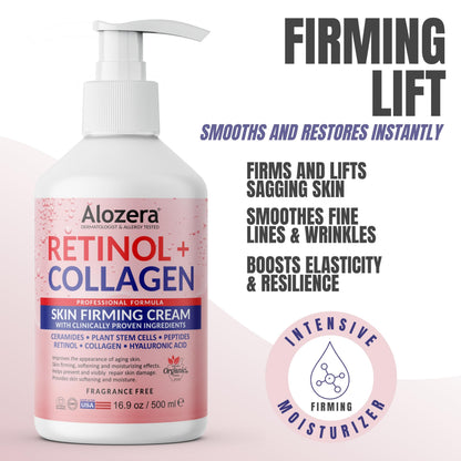 Alozera Skin Firming Retinol Collagen Body Lotion with Stem Cells – 2-Pack (Fragrance-Free)