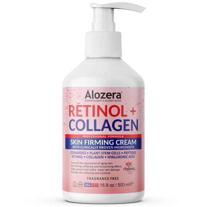 Alozera Skin Firming Retinol Collagen Body Lotion with Stem Cells – Fragrance-Free, Non-Greasy 16.9 oz