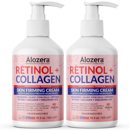 Alozera Skin Firming Retinol Collagen Body Lotion with Stem Cells – 2-Pack (Fragrance-Free)