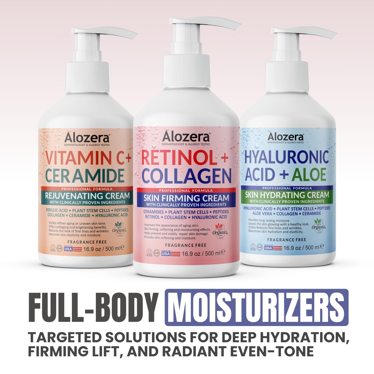 Alozera Skin Firming Retinol Collagen Body Lotion with Stem Cells – 2-Pack (Fragrance-Free)