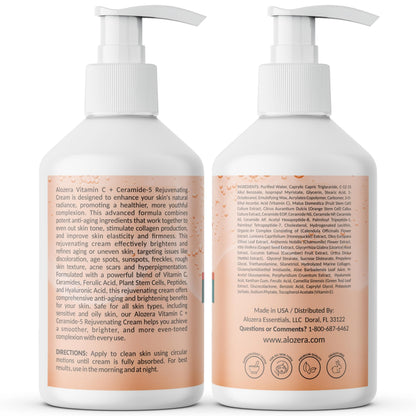 Alozera Vitamin C Body Lotion with Ceramides & Stem Cells – Brightening, Lightweight, Fragrance-Free 16.9 oz