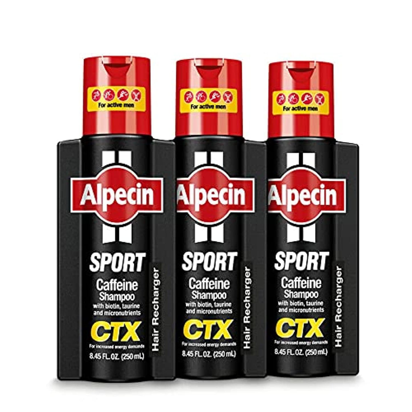Alpecin CTX Sport Men's Caffeine Shampoo – Pack of 3 | Biotin, Niacin & Castor Oil for Thicker, Fuller Hair