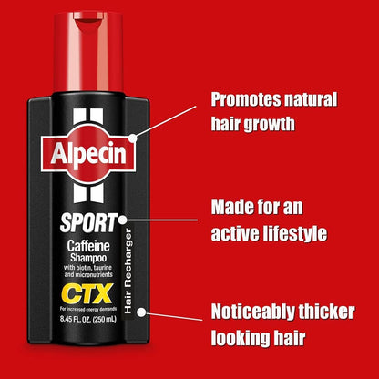 Alpecin CTX Sport Men's Caffeine Shampoo – Pack of 3 | Biotin, Niacin & Castor Oil for Thicker, Fuller Hair