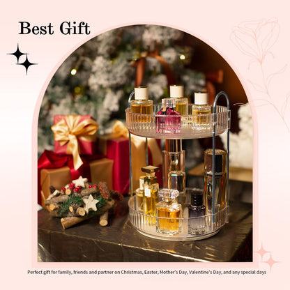 ALUYUYO Rotating Makeup Organizer — 360° Spinner, 2-Tier Transparent Vanity Storage
