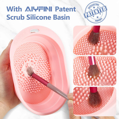Alyfini Makeup Brush Cleaner Solution & Scrub Basin - 10.2 Fl Oz