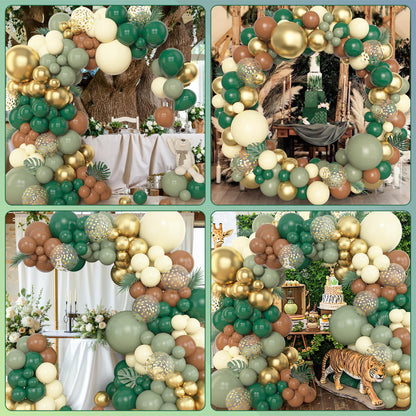 Amandir 153pcs Safari Balloon Arch Kit – Sage Green, Ivory & Metallic Gold