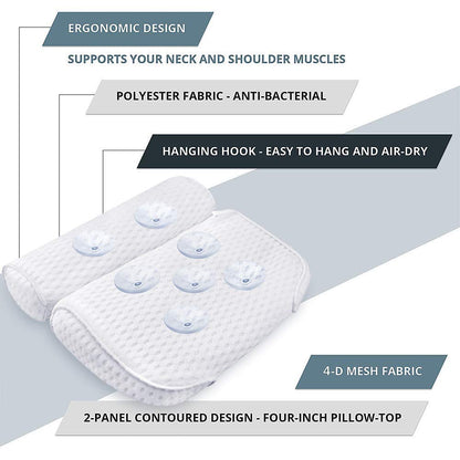 AmazeFan Bath Pillow - 4D Air Mesh Spa Pillow with 7 Suction Cups for Neck, Back & Shoulder Support | Fits All Bathtubs
