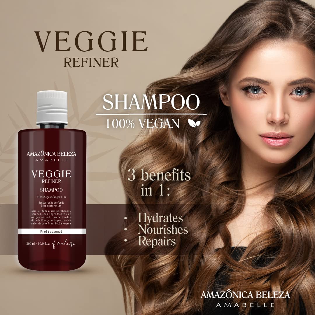 AMAZÓNICA BELEZA AMABELLE Veggie Refiner Shampoo – Vegan, Sulfate-Free, All Hair Types, 10 oz