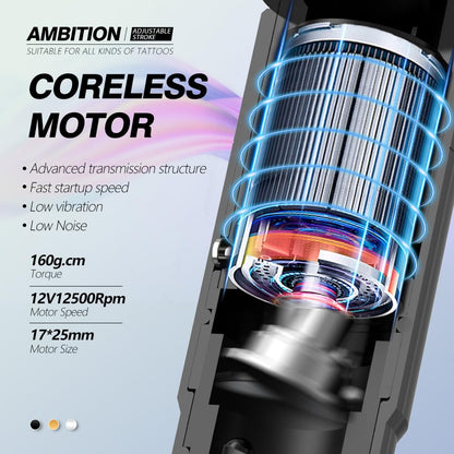 Ambition Sally Wireless Permanent Makeup Machine – 5 Stroke Lengths (2.0–3.5mm) & 1000mAh Battery