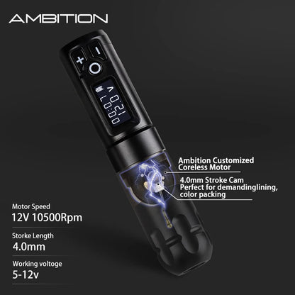 Ambition Soldier Rotary Battery Pen Tattoo Machine – 2400mAh Wireless Power, Coreless Motor