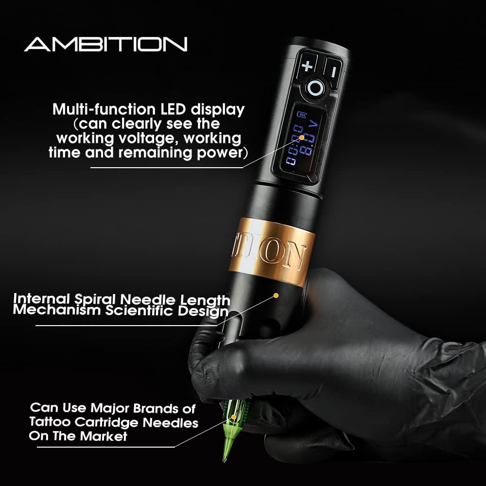 Ambition Soldier Wireless Tattoo Kit – Complete Rotary Pen, 20 Glory Cartridges, Practice Skin