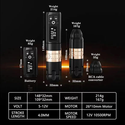 Ambition Soldier Wireless Tattoo Kit – Complete Rotary Pen, 20 Glory Cartridges, Practice Skin