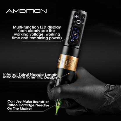 Ambition Soldier Rotary Battery Pen Tattoo Machine – 2400mAh Wireless Power, Coreless Motor