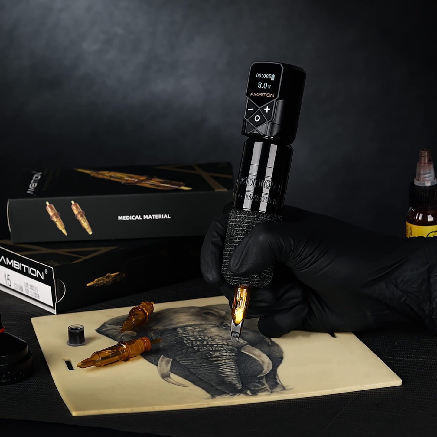 Ambition Torped Tattoo Kit | Rotary Machine, 2400mAh Power Supply + 40 Cartridges