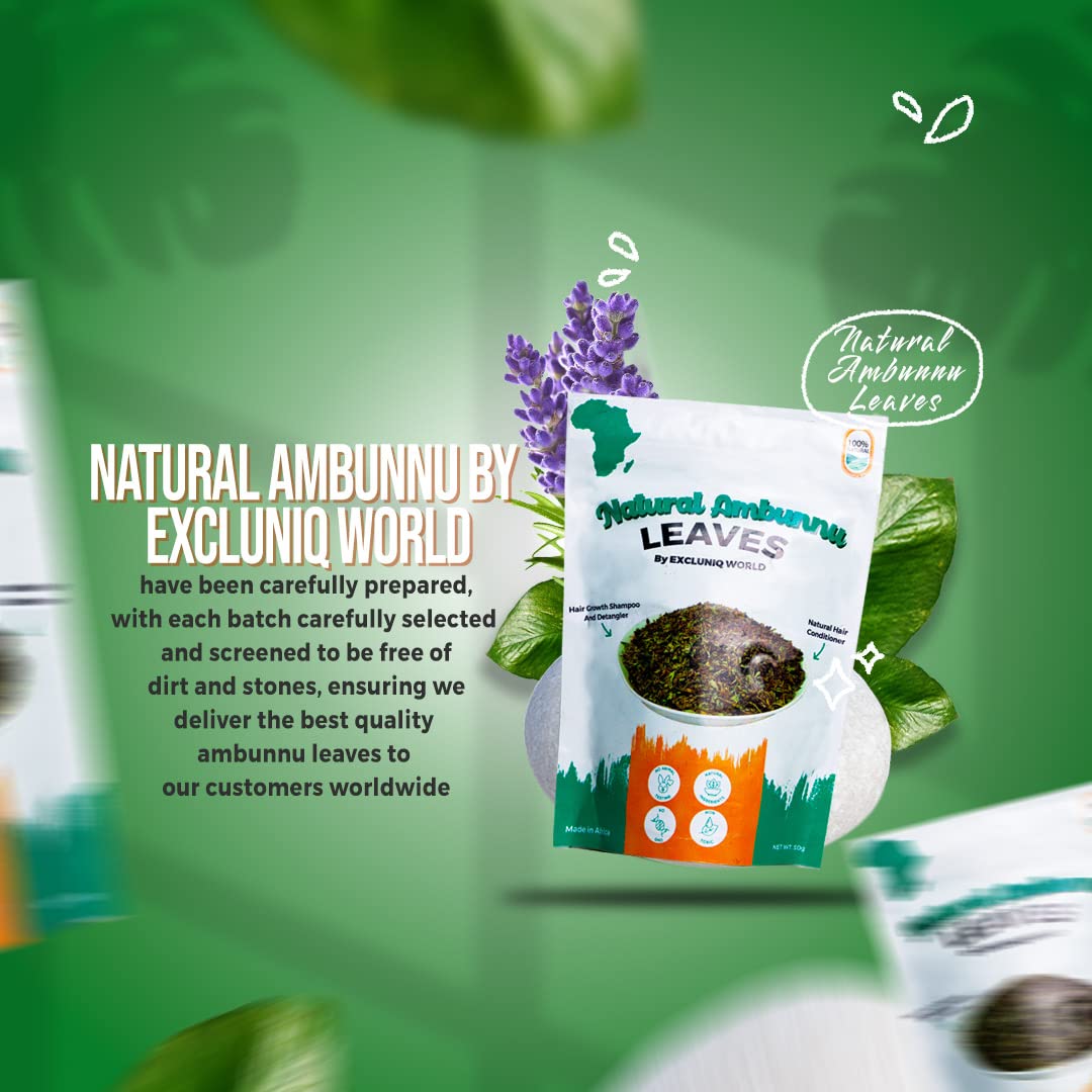 Ambunnu Leaves by Excluniq World – 50g Pack | Herbal Hair Detangler, Shampoo & Conditioner for Dry & Damaged Hair
