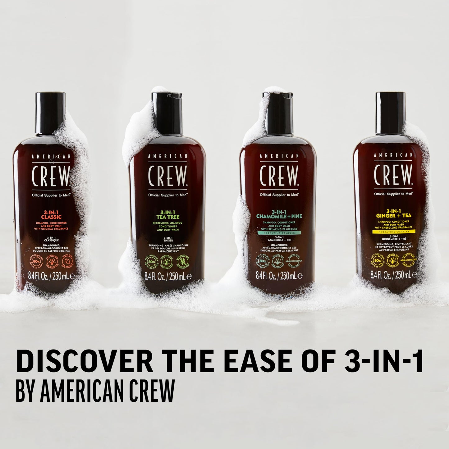 AMERICAN CREW 3-in-1 Chamomile & Pine: Shampoo, Conditioner & Body Wash for Men – Calming Fragrance, 33.8 fl oz