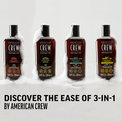 AMERICAN CREW 3-in-1 Chamomile & Pine: Shampoo, Conditioner & Body Wash for Men – Calming Fragrance, 33.8 fl oz