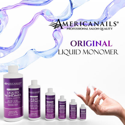 Americanails Nail Monomer Liquid - Maximum Adhesion for Acrylic Nails (8oz) - Unscented, MMA/Hema-Free, Made in USA