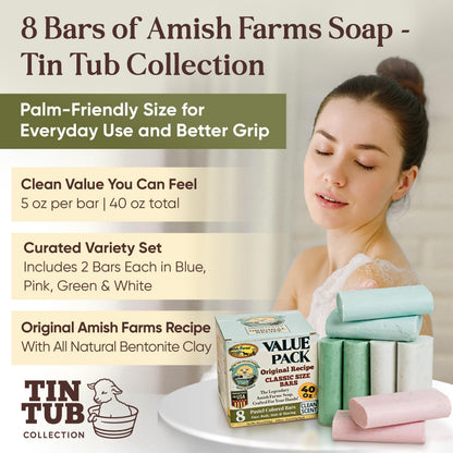 Amish Farms Soap Value Pack — 8 Easy-To-Grip Hydrating Bars | Cold-Process, USA Made for Sensitive Skin