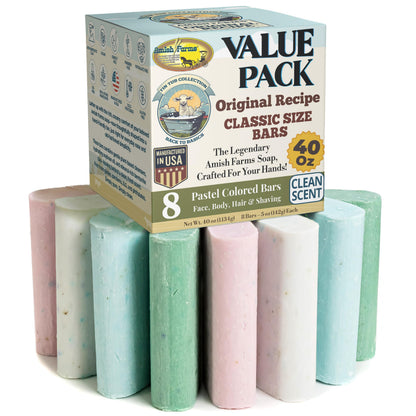 Amish Farms Soap Value Pack — 8 Easy-To-Grip Hydrating Bars | Cold-Process, USA Made for Sensitive Skin