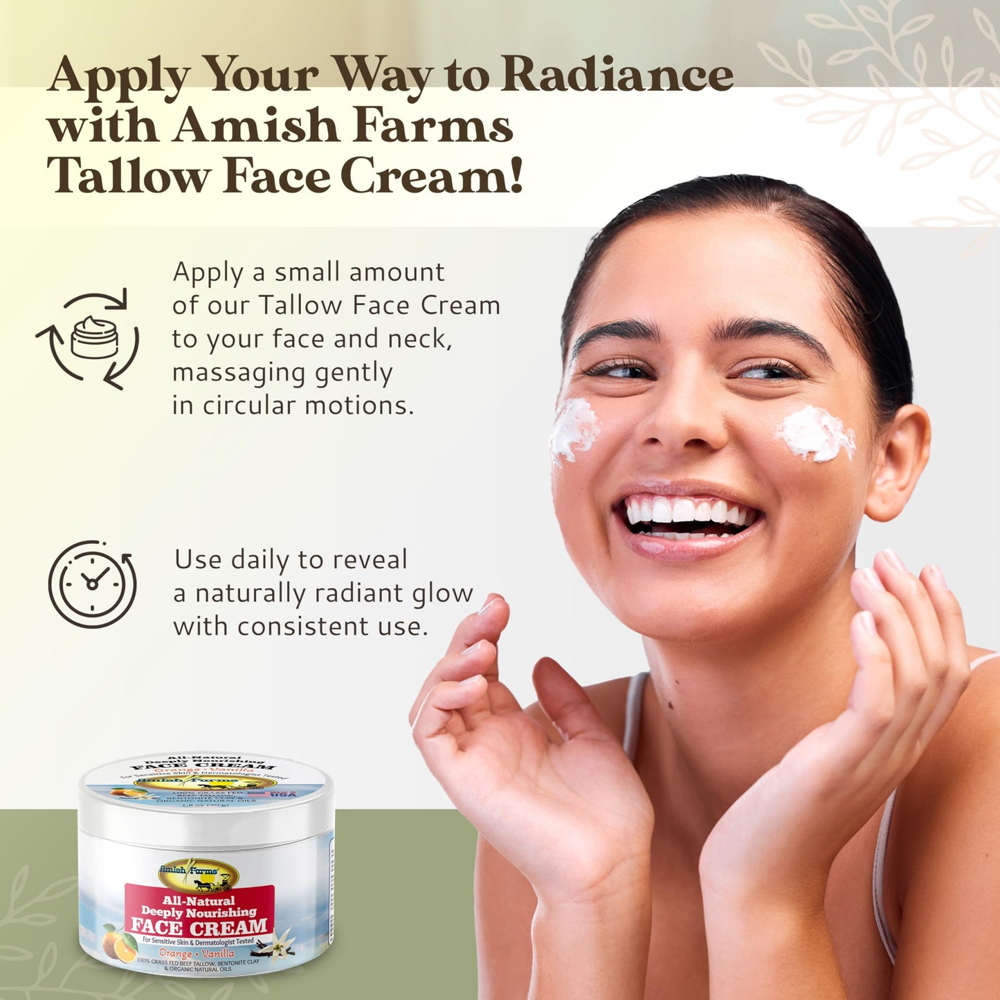 Amish Farms Tallow Face Cream – Handcrafted Grass-Fed Tallow Moisturizer (50g) with Orange & Vanilla