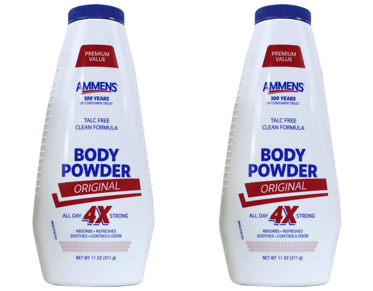 Ammens Body Powder Original – Talc-Free Clean Formula, 11 oz, Pack of 2 | All-Day 4X Protection