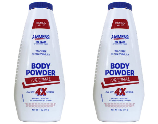 Ammens Body Powder Original – Talc-Free Clean Formula, 11 oz, Pack of 2 | All-Day 4X Protection
