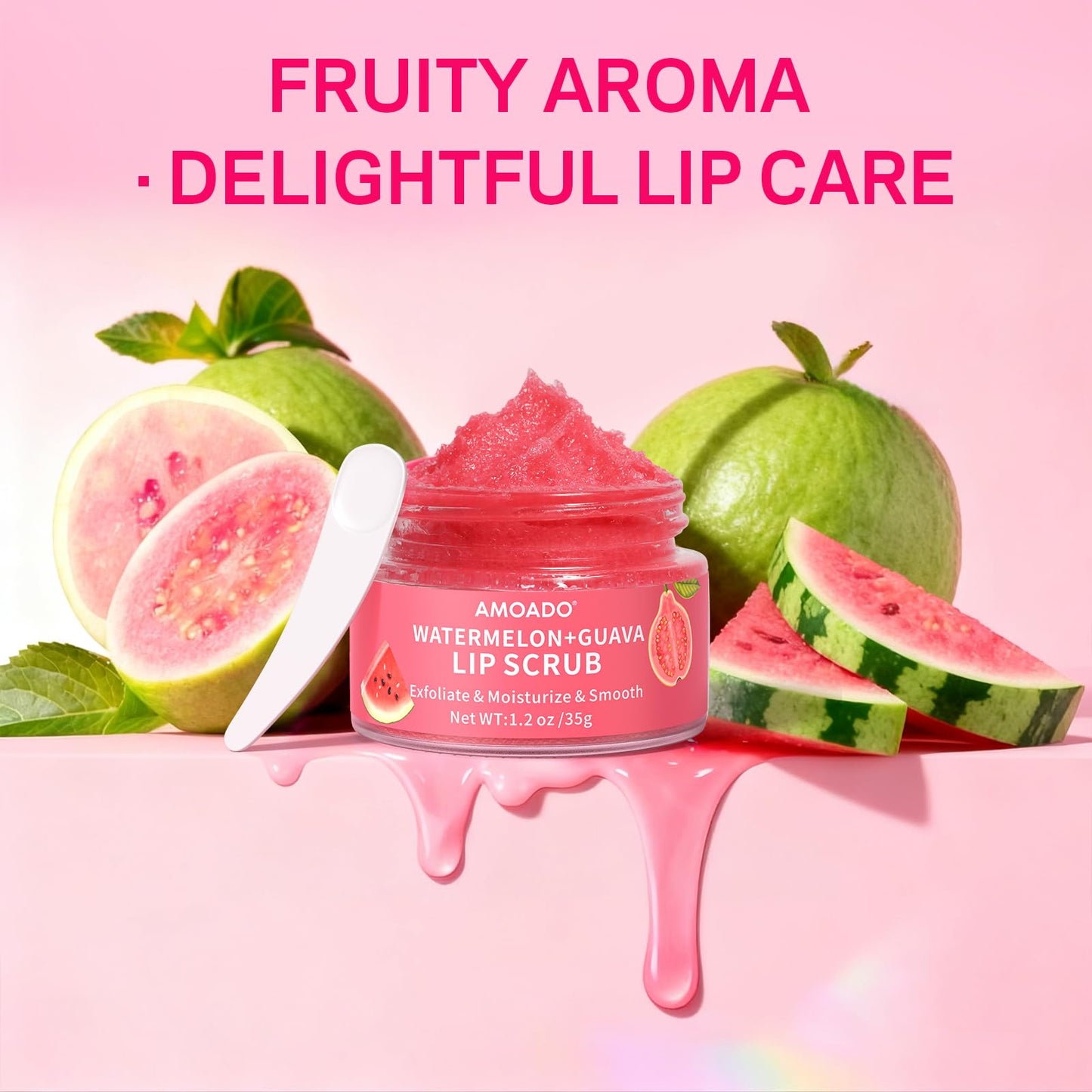 AMOADO Sugar Lip Scrub for Dark Lips – Watermelon & Guava, 1.2 oz