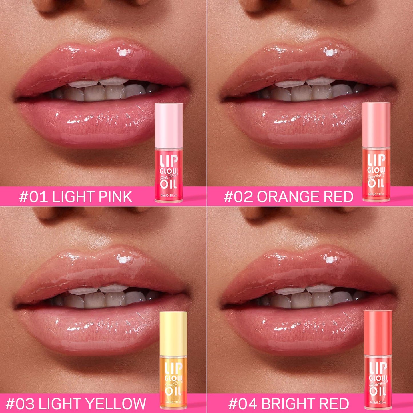 AMOADO Lip Oil Gift Set – Hydrating, Non-Sticky Glossy Tint in 4 Fruity Shades
