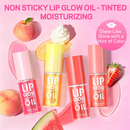 AMOADO Lip Oil Gift Set – Hydrating, Non-Sticky Glossy Tint in 4 Fruity Shades