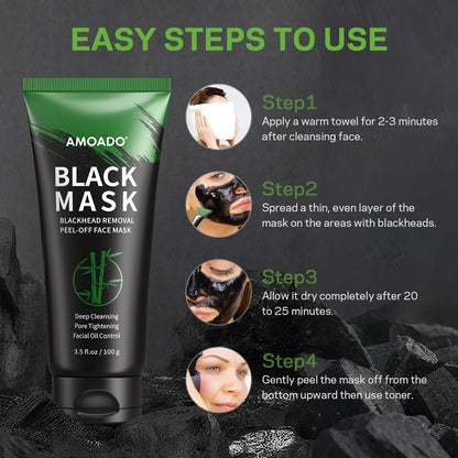 AMOADO Blackhead Remover Mask with Charcoal Peel-Off | 100g Pore Refining Kit + Brush & Extractor