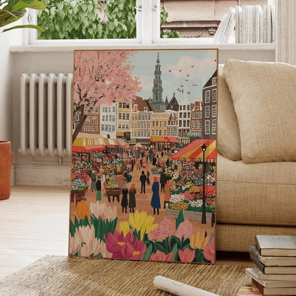 Amsterdam Flower Market Canvas Poster – Netherlands City Wall Art